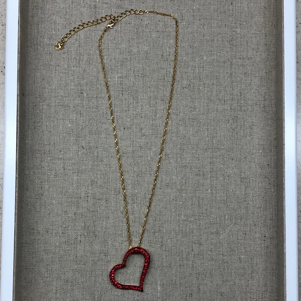 Red Rhinestone Gold Heart Necklace - Picture 2 of 6